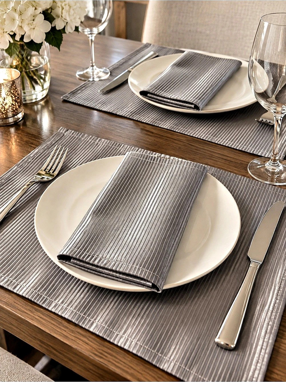 simons Ribbed Table Napkin 18" x 18" Copper Striped Set 6 pc